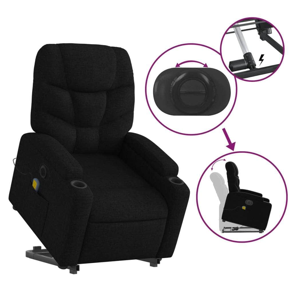 Electric Stand-Up Massage Recliner - Black Fabric