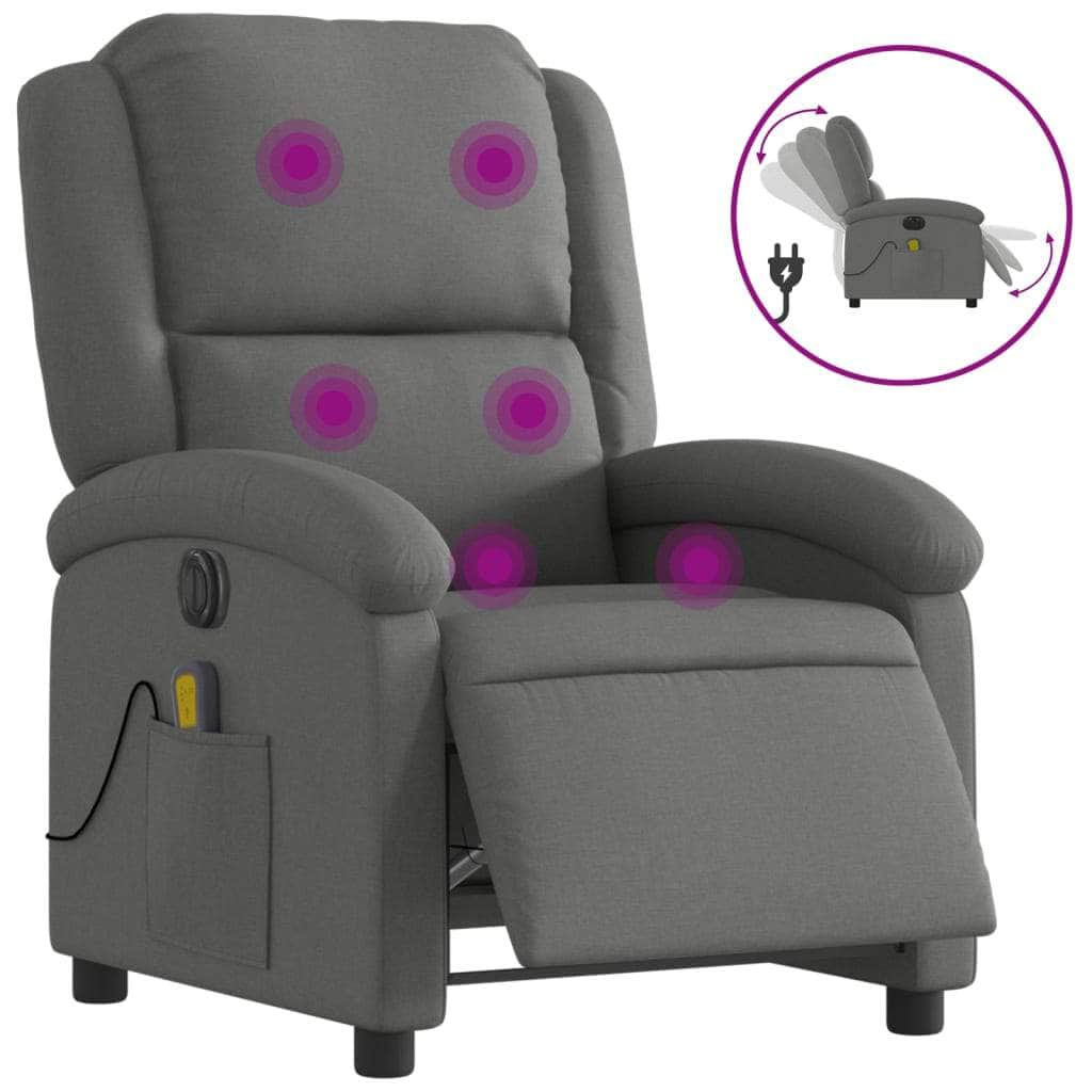Electric Massage Recliner Chair - Dark Grey Fabric
