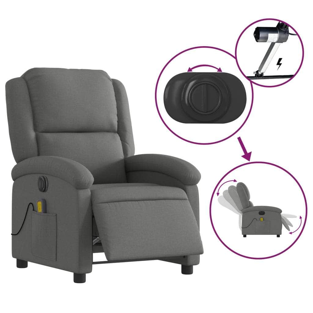 Electric Massage Recliner Chair - Dark Grey Fabric