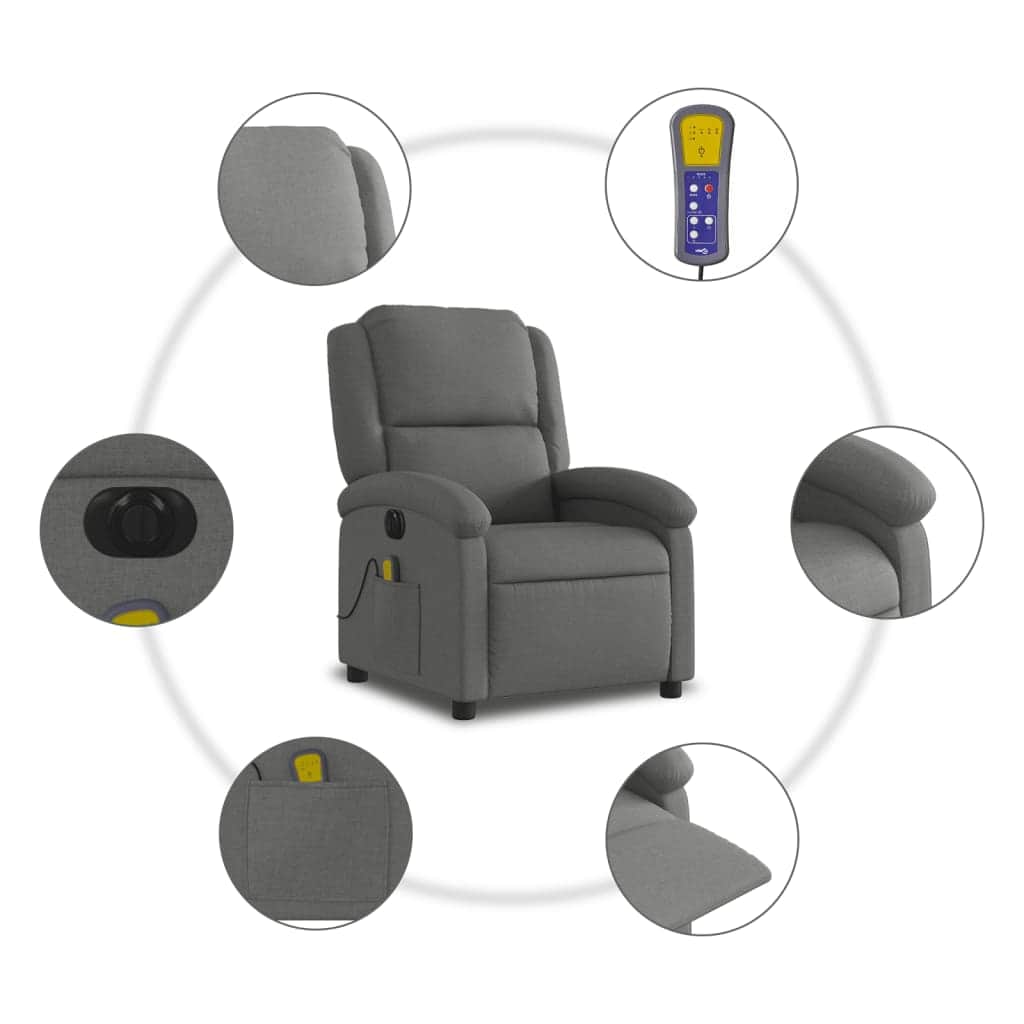 Electric Massage Recliner Chair - Dark Grey Fabric