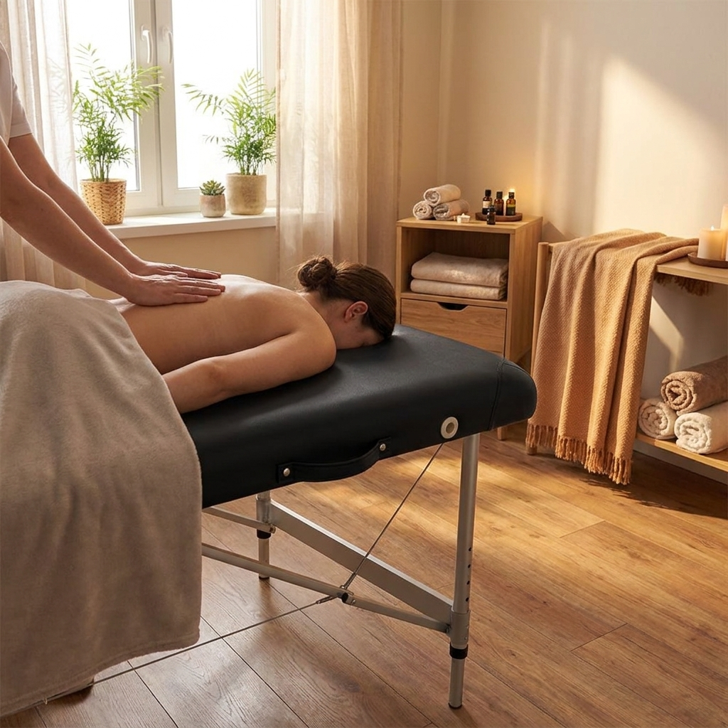 Massage Table 55cm Aluminium Black lifestyle