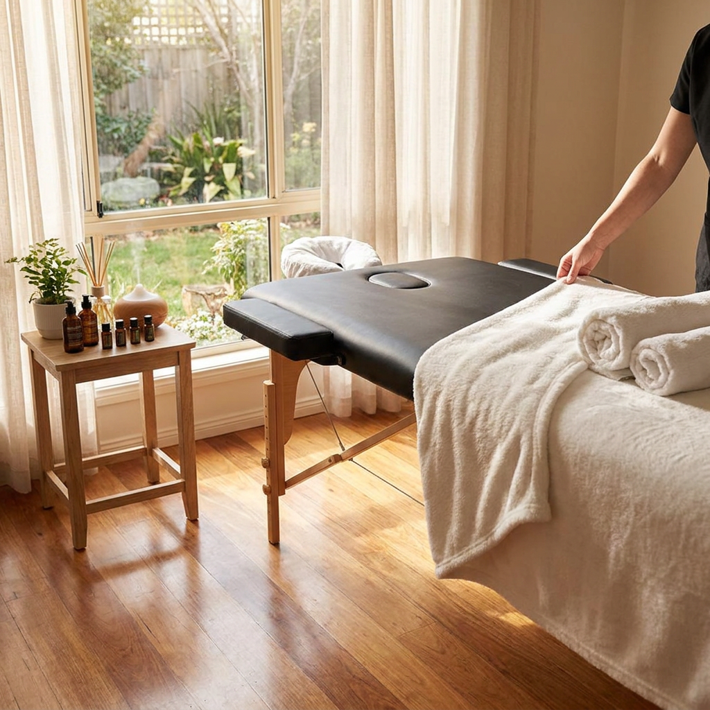 Massage Table 75cm Wooden Black lifestyle