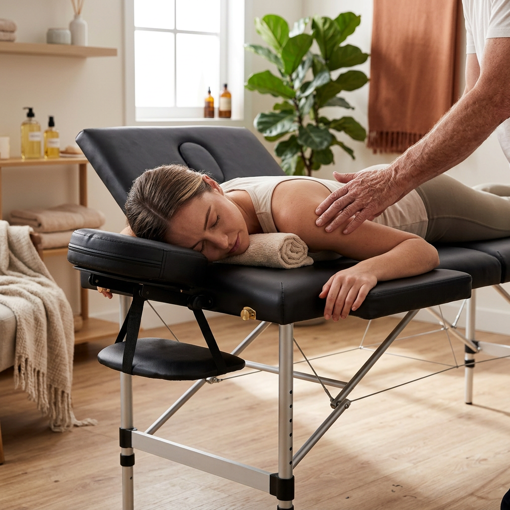 Massage Table 75cm Aluminium Black lifestyle