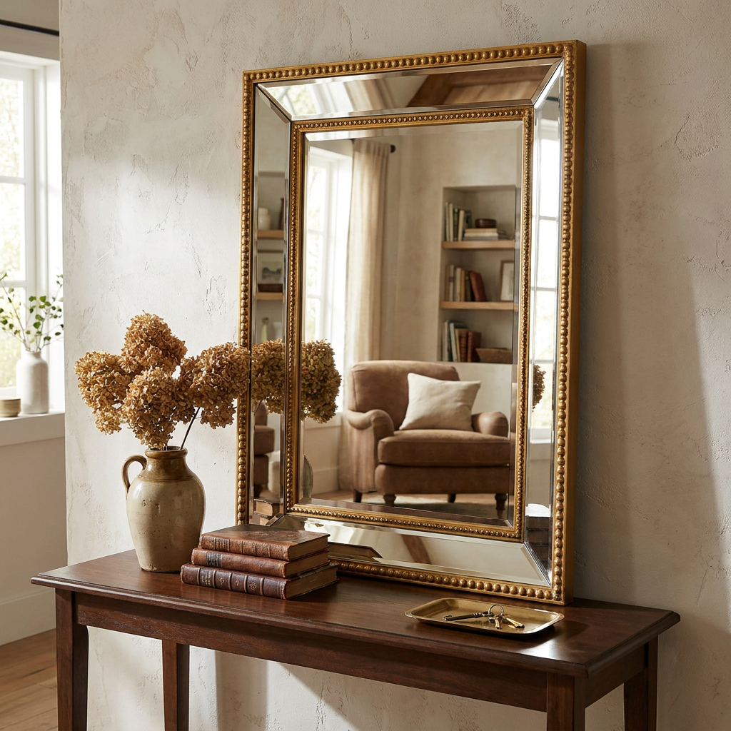 Medium Gold Beaded Framed Mirror lifestyle