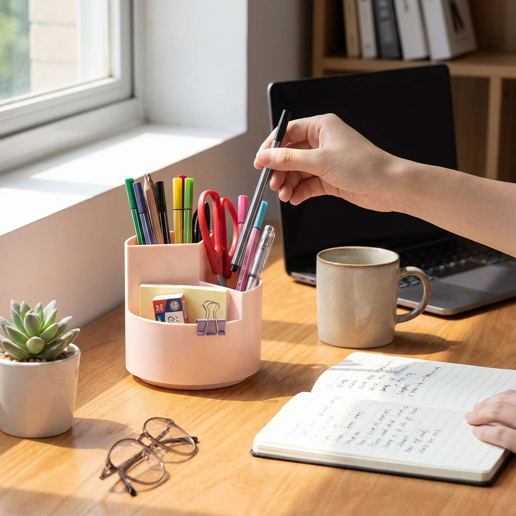 Rotating Pen Holder Pink lifestyle