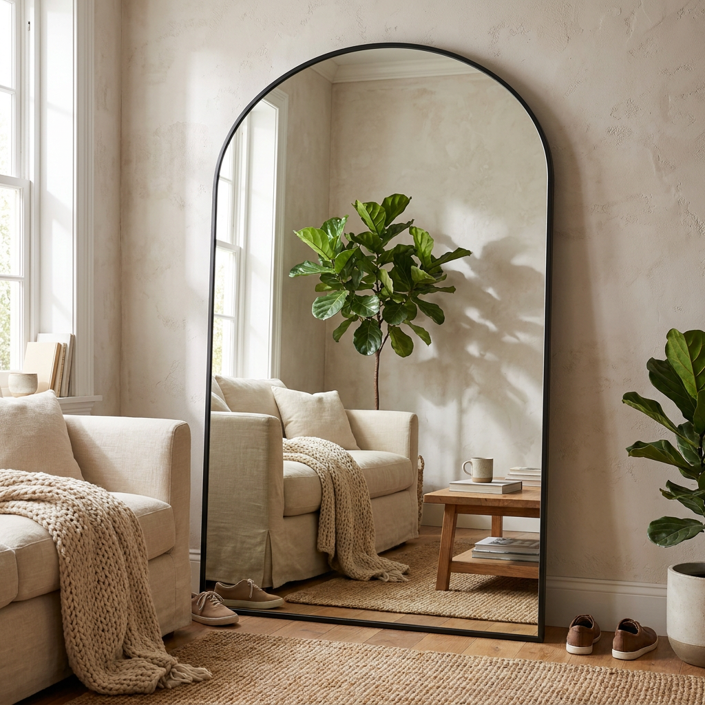 Wooden Arched Floor Mirror lifestyle