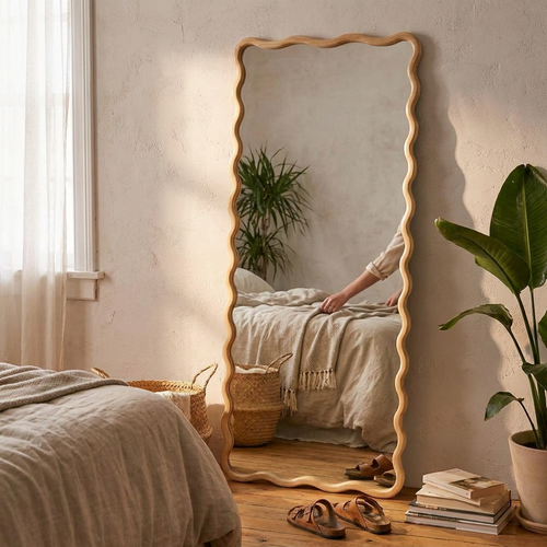 Wooden Wavy Full Length Mirror lifestyle