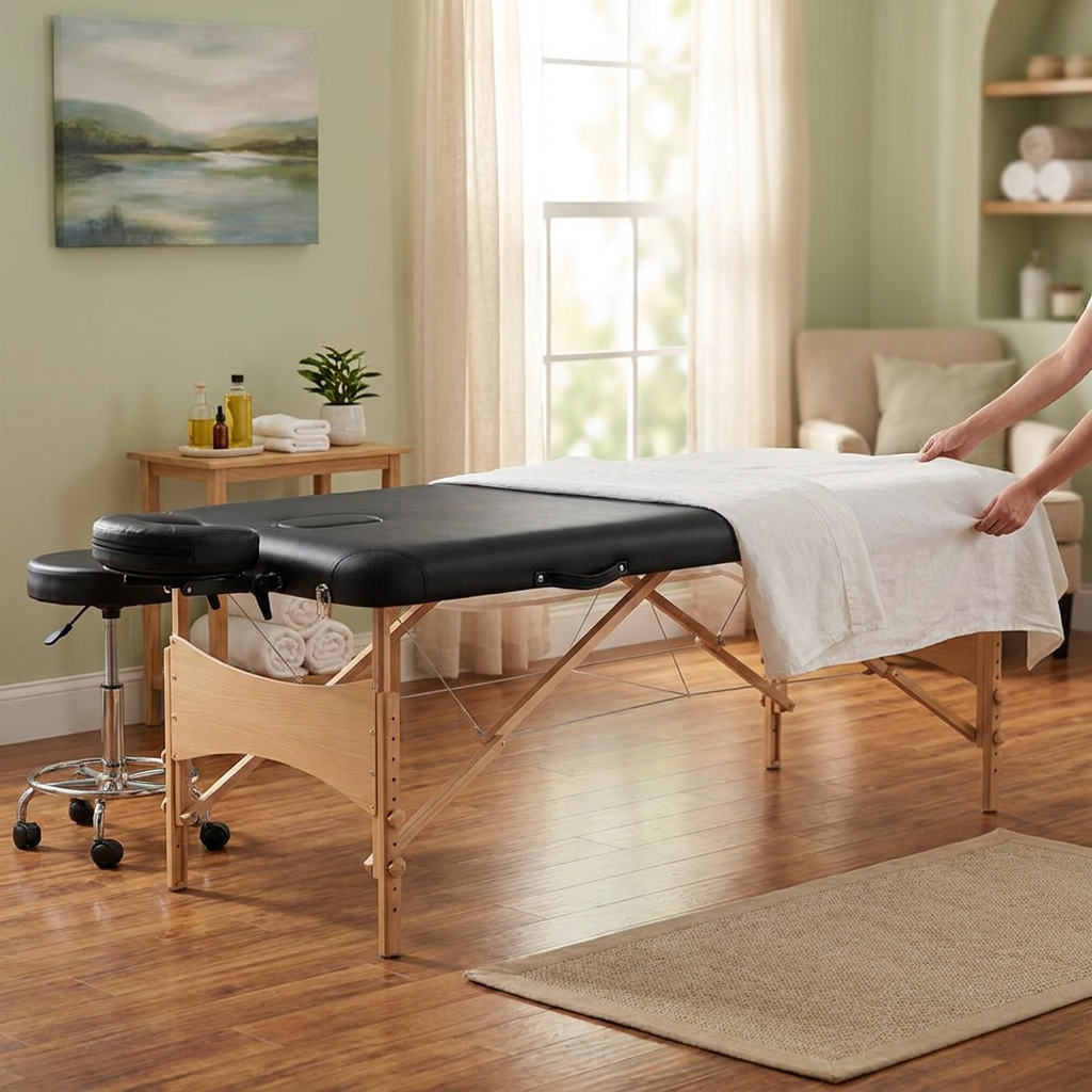 Massage Table 70cm Wooden Black lifestyle