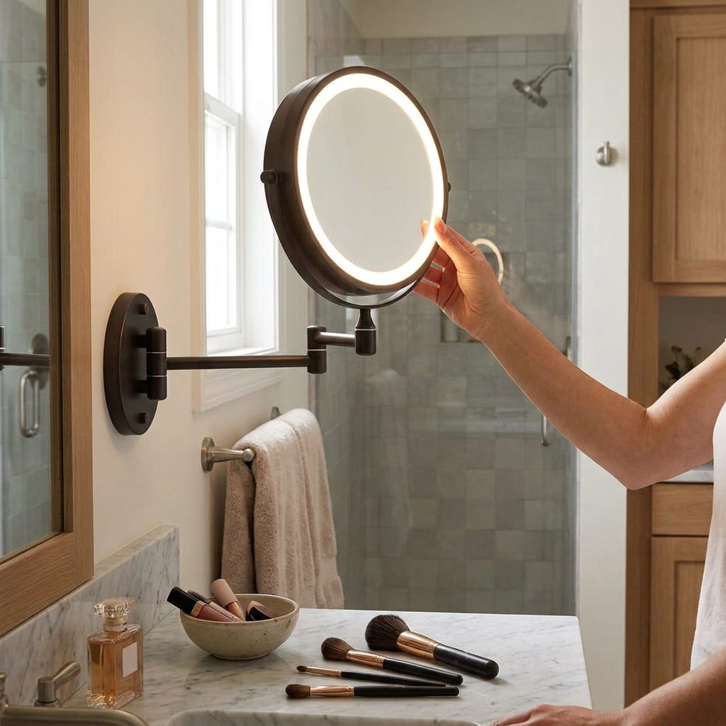Extendable Makeup Mirror Brown lifestyle