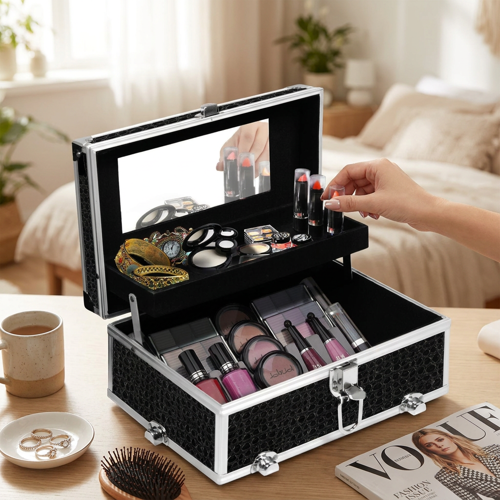 Makeup Carry Case Crocodile Black lifestyle