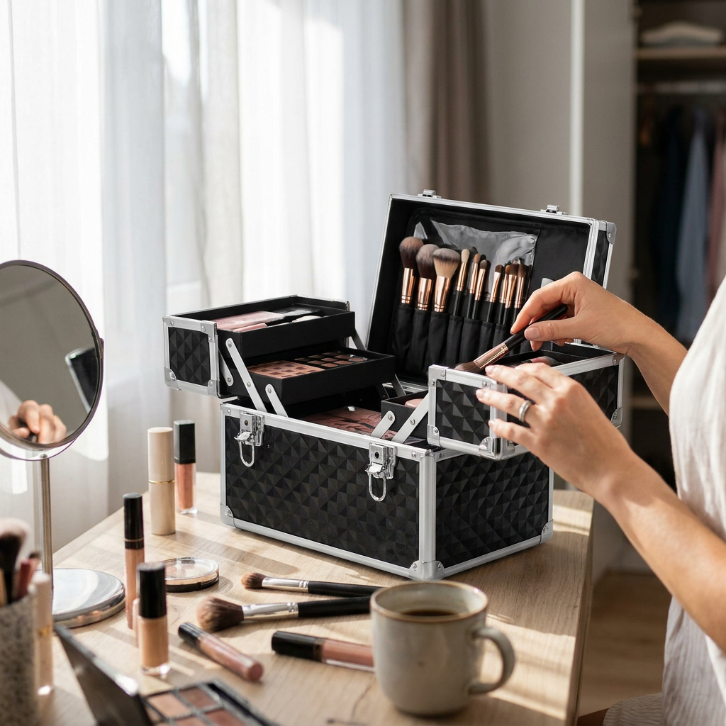 Makeup Carry Case Diamond Black lifestyle