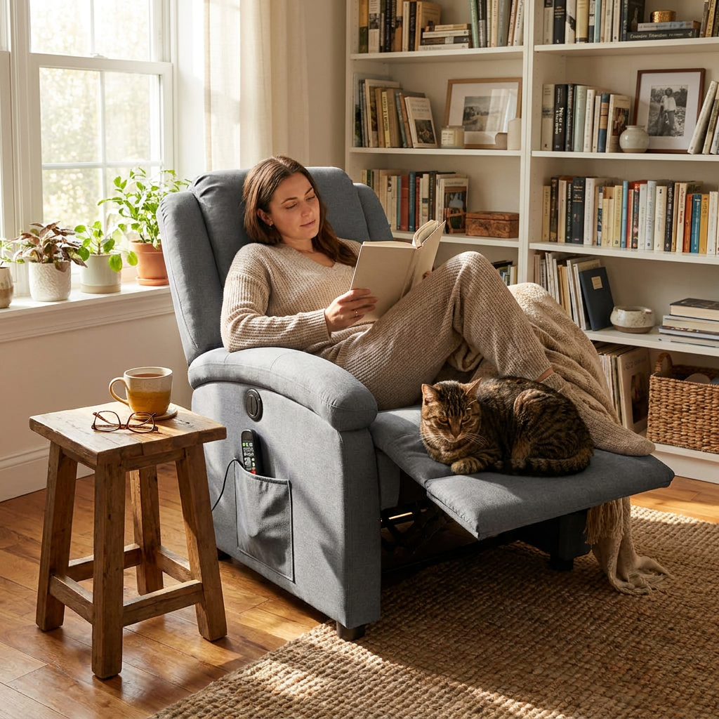 Fabric Massage Recliner Dark Grey lifestyle
