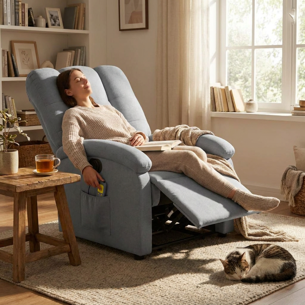 Light Grey Fabric Massage Recliner lifestyle
