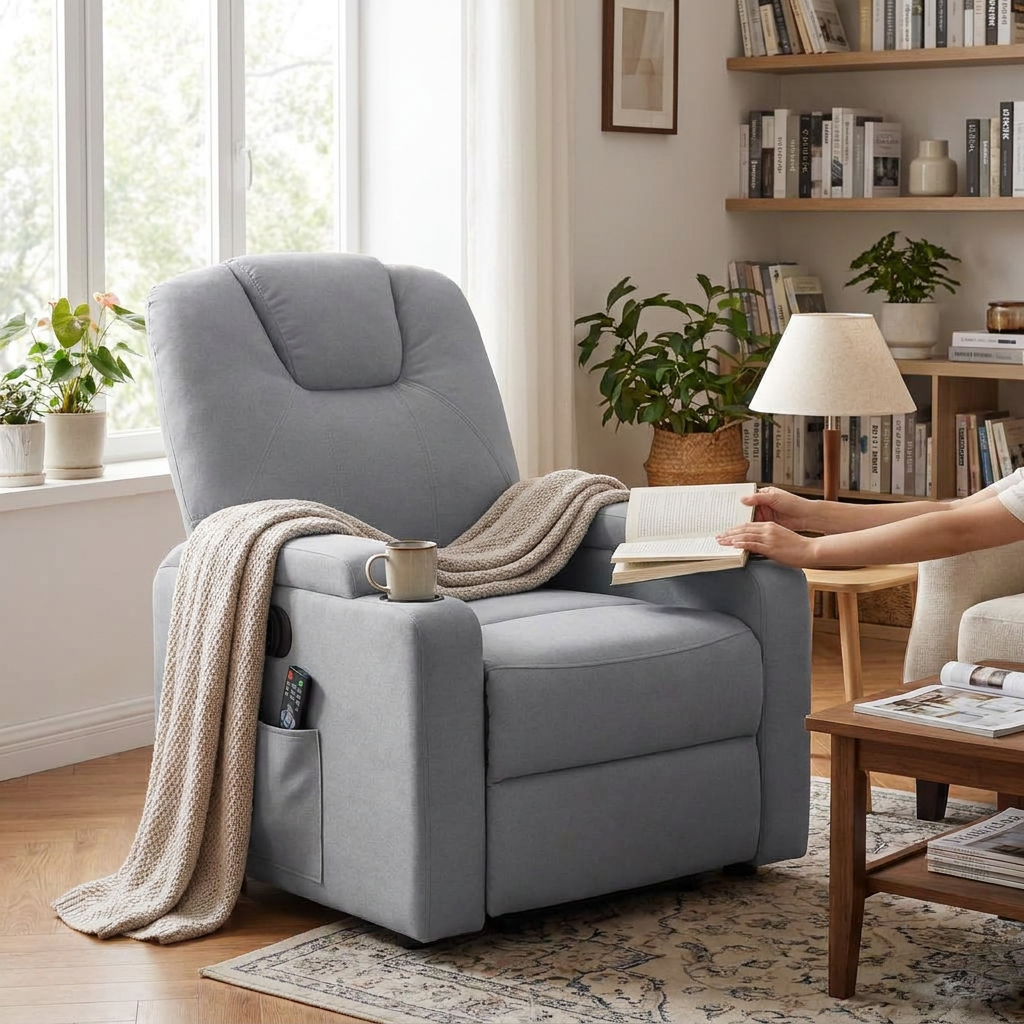 Electric Massage Recliner Light Grey Fabric lifestyle