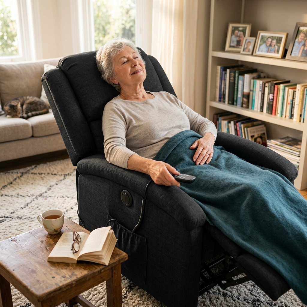 Electric Stand up Massage Recliner Black lifestyle