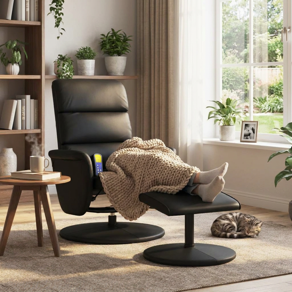 Massage Recliner with Footstool Black lifestyle