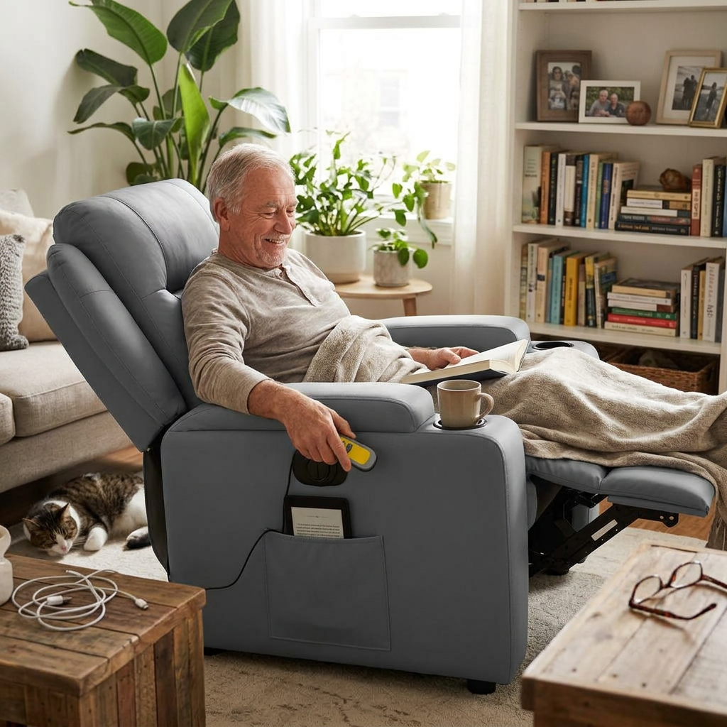 Electric Light Grey Fabric Massage Recliner lifestyle