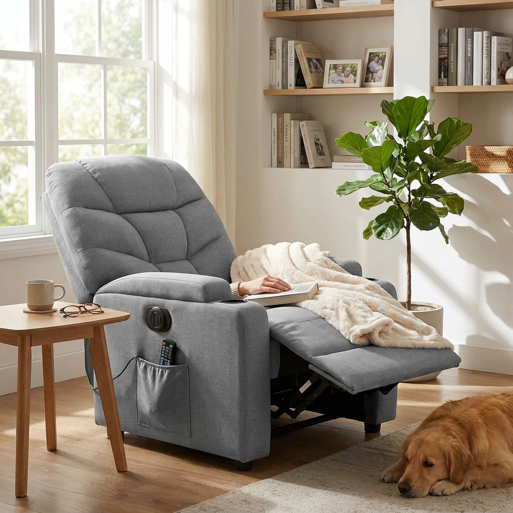 Electric Massage Recliner Light Grey lifestyle