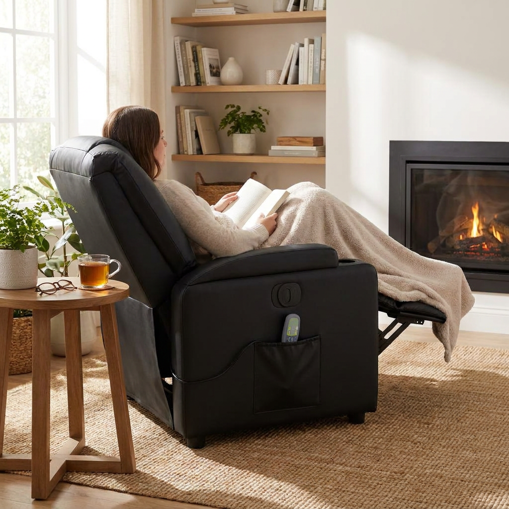 Electric Massage Recliner Black Faux Leather lifestyle