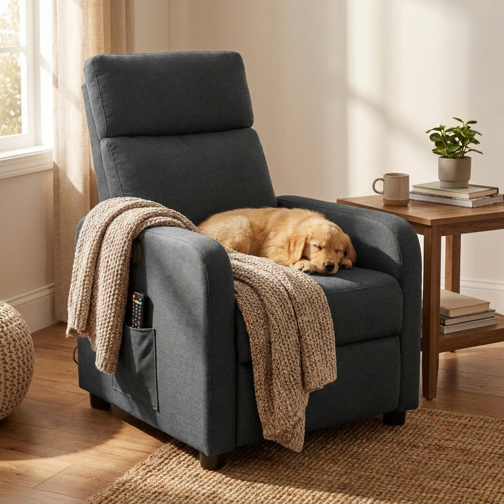 Electric Massage Recliner Dark Grey Fabric lifestyle