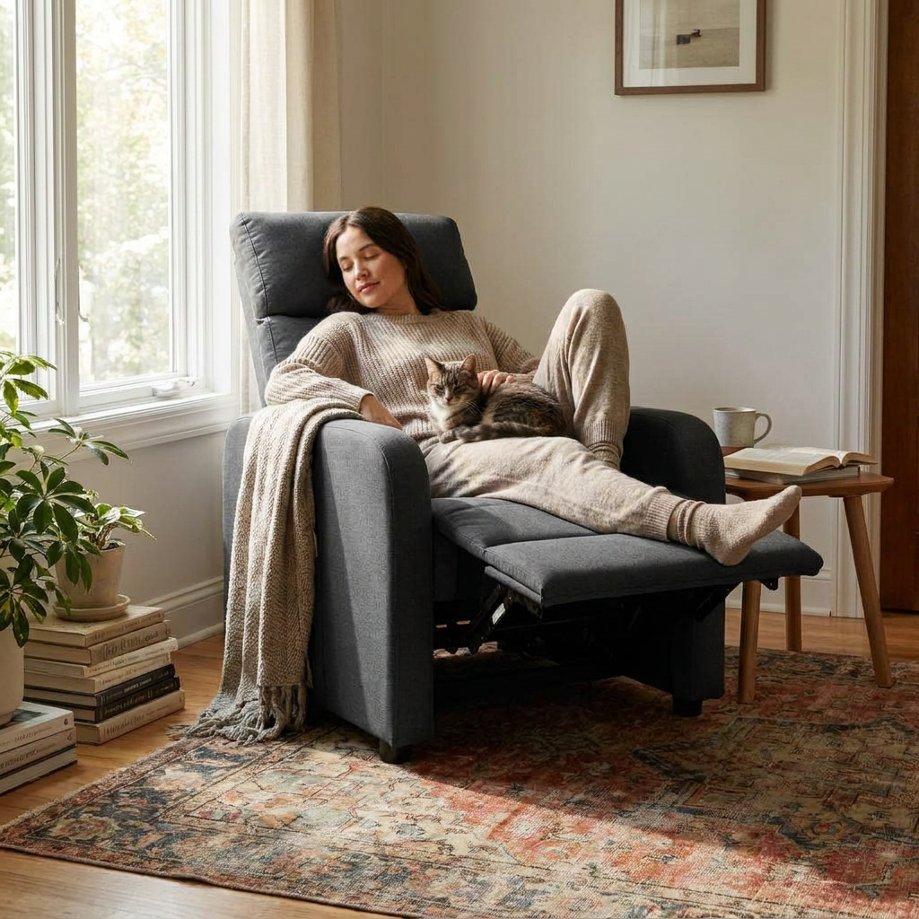 Massage Recliner Chair Dark Grey Fabric lifestyle