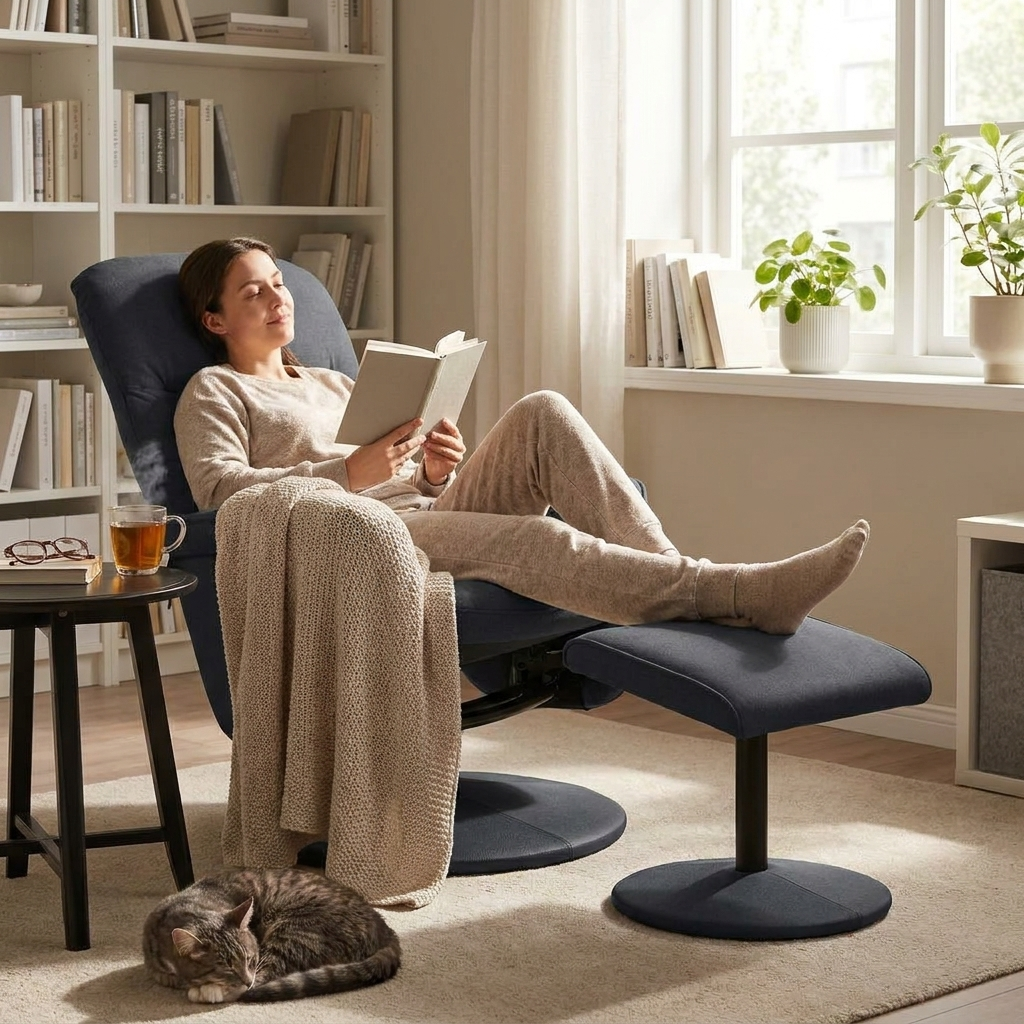 Massage Recliner with Footstool Dark Grey Velvet lifestyle