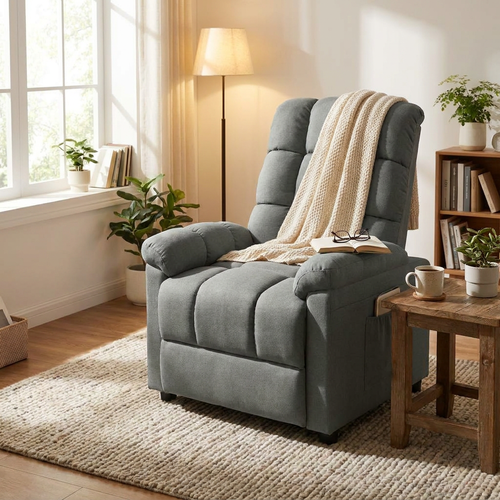 Massage Chair Light Grey Fabric lifestyle