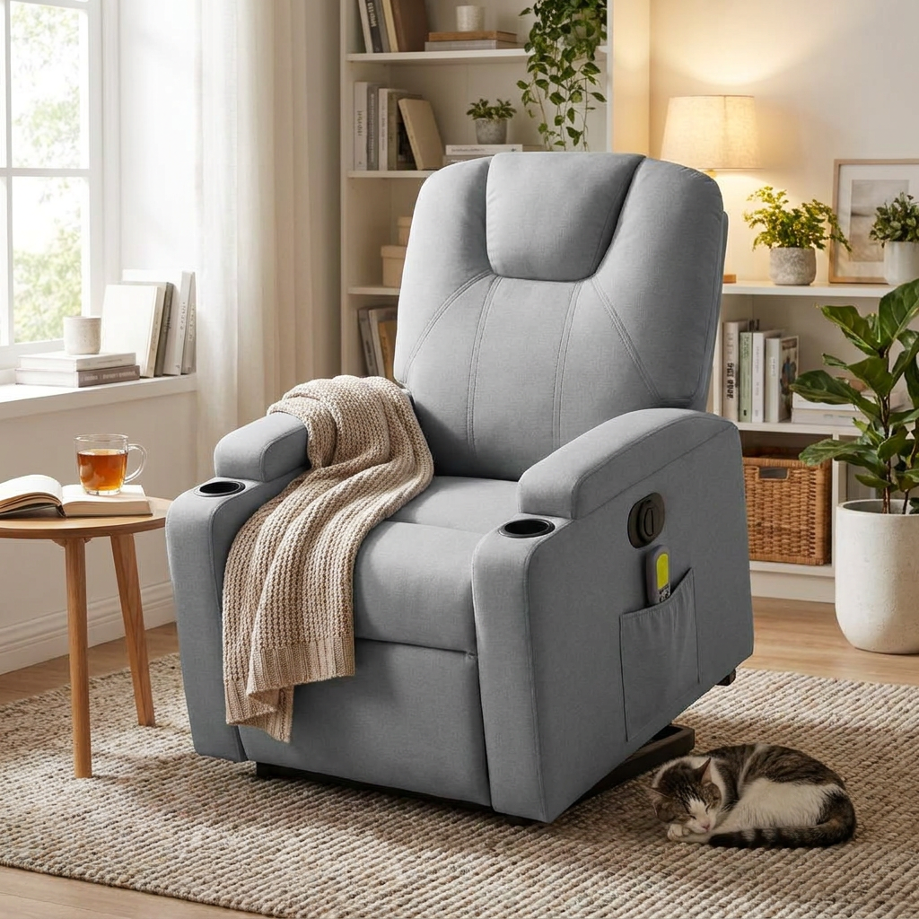 Electric Standing Massage Recliner Light Grey lifestyle