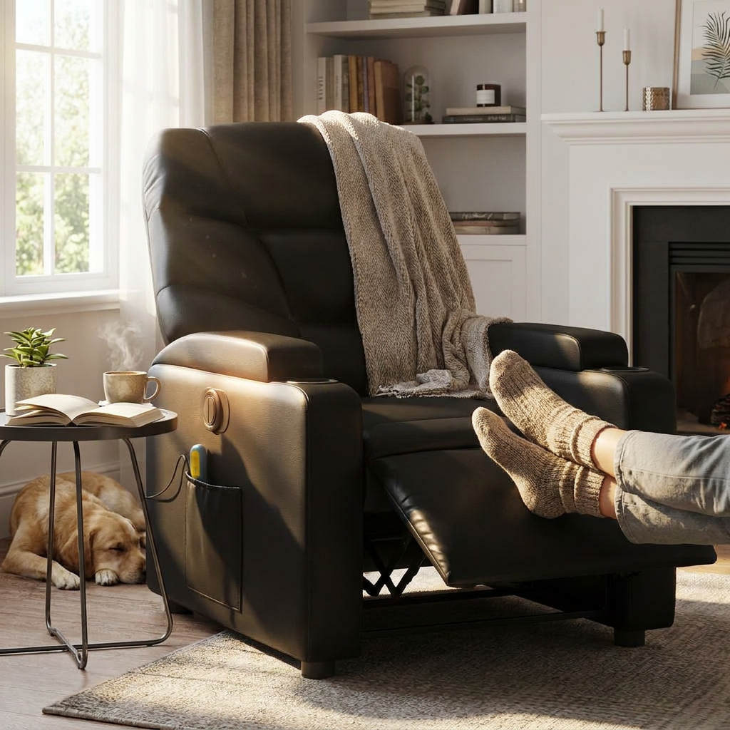 Black Faux Leather Electric Massage Recliner lifestyle