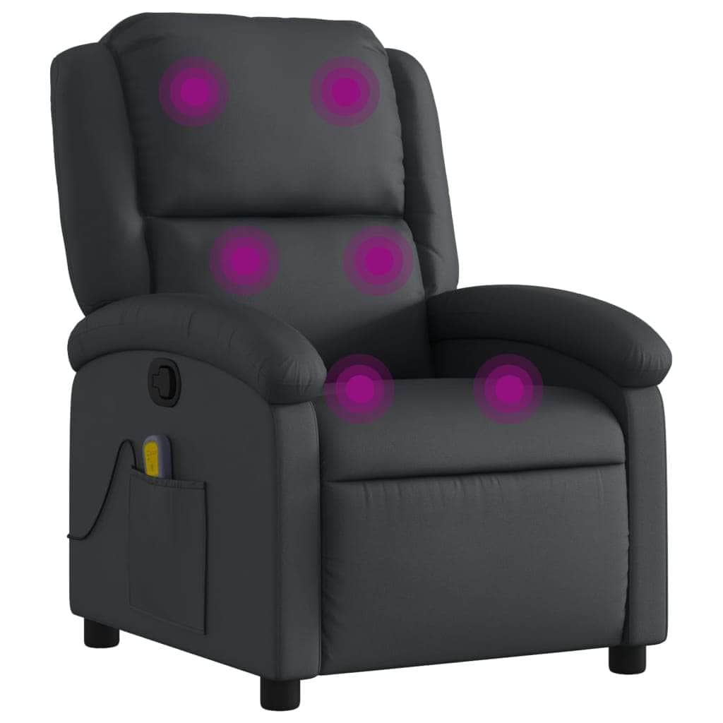 Massage Recliner Chair - Black Real Leather