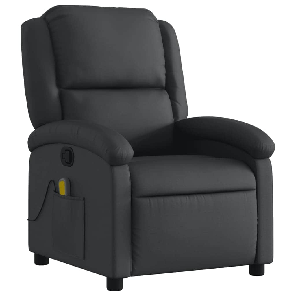 Massage Recliner Chair - Black Real Leather