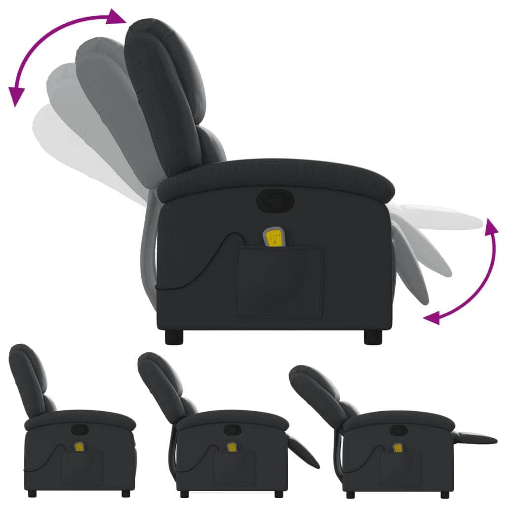 Massage Recliner Chair - Black Real Leather